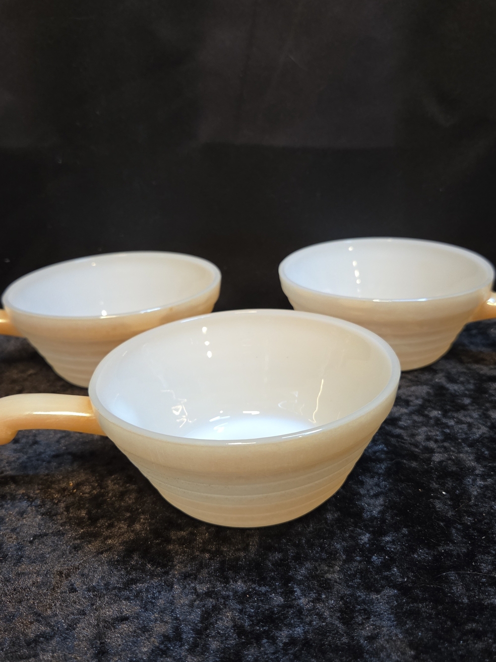 Vintage Fire King Peach Luster Oven Ware Bee Hive Handled Soup Bowl, Qty 3